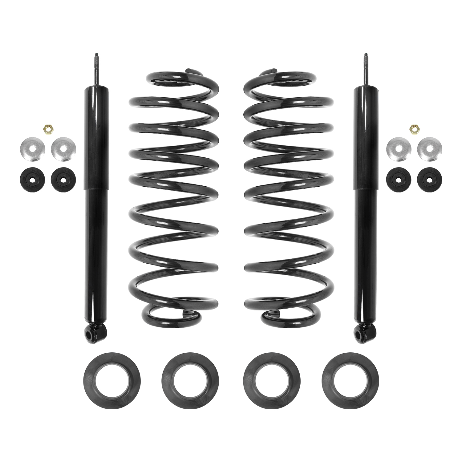 Unity Automotive Rear Shock Absorbers (2) Springs (4) Spring Seats (4) Bushings (4) Washers (2) Nuts - 65993C