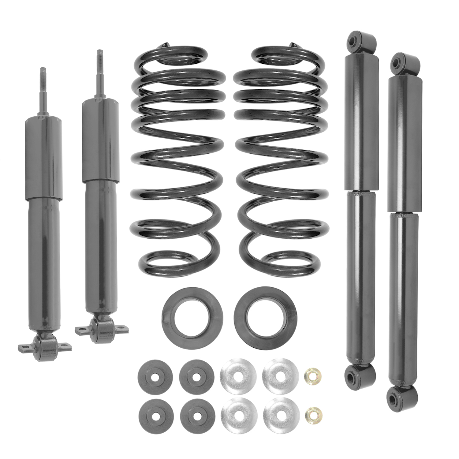 Unity Automotive Front & Rear Shock Absorbers (2) Springs (2) Spring Seats (2) Nuts (4) Bushings (2) Washers - 68005C