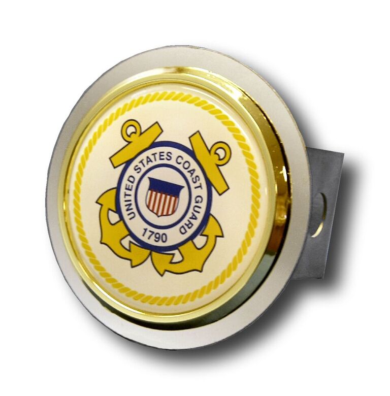 Chrome U.S. Coast Guard Logo Gold Trim Stainless Steel Hitch Plug