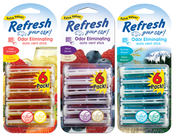 Refresh Vent Stick Car Air Fresheners (6 pack) - Scent:New Car/Cool Breeze