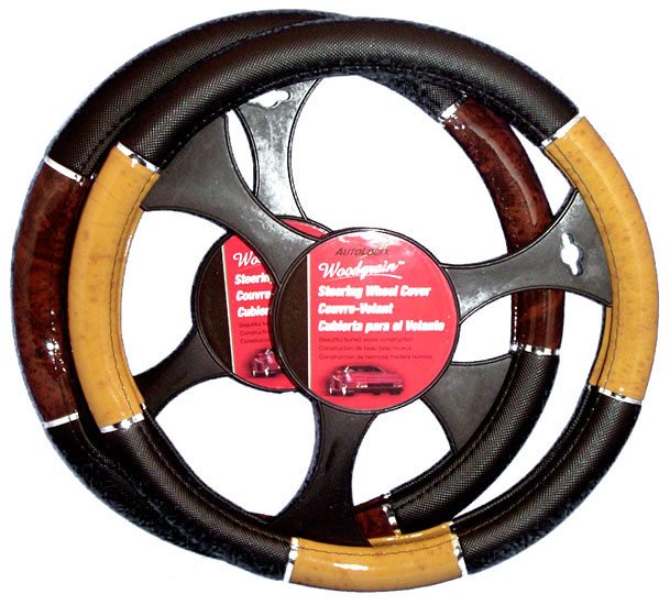 Wood Grip Steering Wheel Cover - Color:Dark Wood
