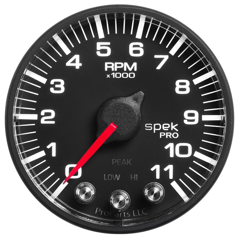 Autometer Spek-Pro Gauge Tach 2 1/16in 11K Rpm W/ Shift Light & Peak Mem - Blk/Blk