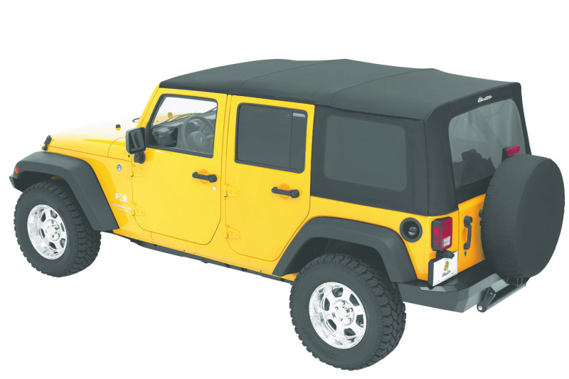 Bestop 10-18 Jeep Wrangler JK 4-Door Rep A-Top (Blk Diamond Sailcloth Tinted Windows No Door Skins)
