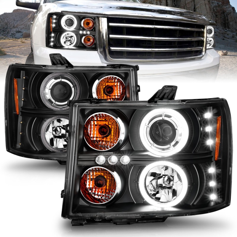 ANZO 2007-2013 GMC Sierra 1500 Projector Headlights w/ Halo Black