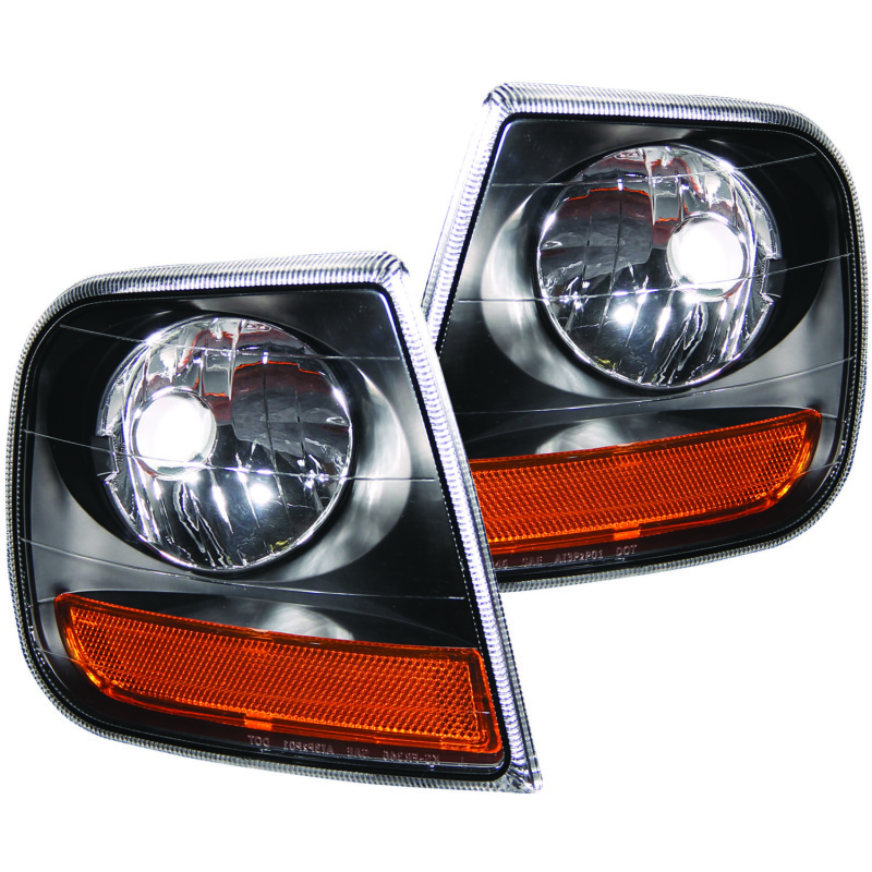 ANZO Corner Lights 1997-2003 Ford F-150 Harley-Davidson Style Corner Lights Black w/ Amber Reflector