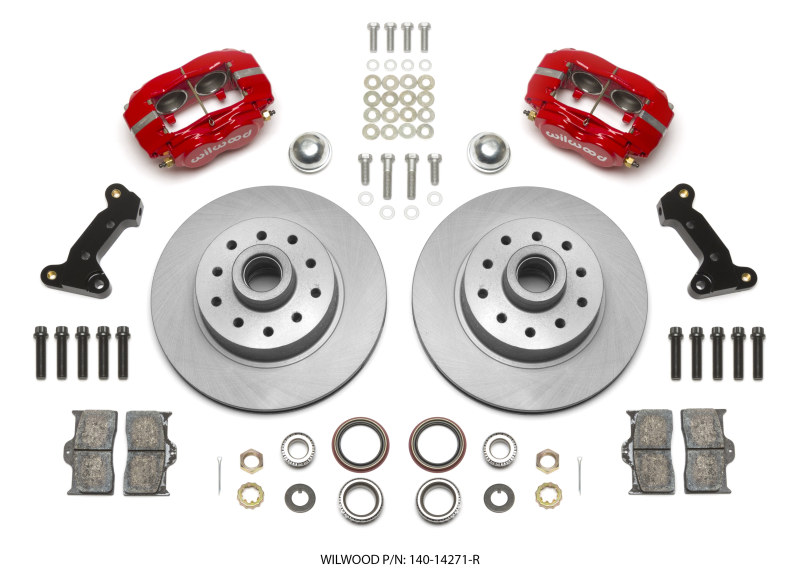 Wilwood Forged Dynalite Front Kit 11.03in 1 PC Rotor&Hub - Red 74-80 Pinto Disc Spindle only