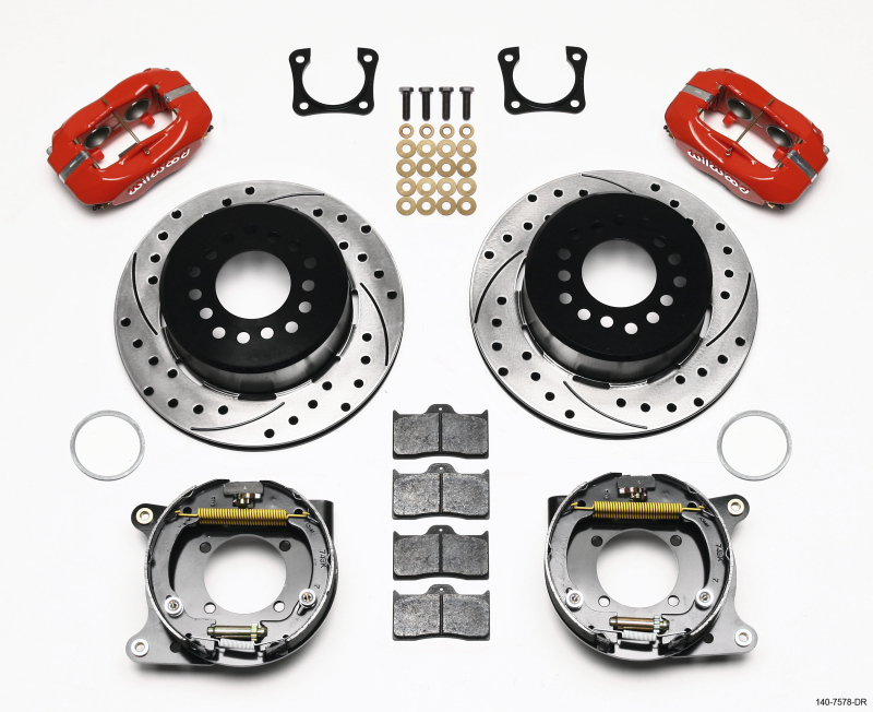 Wilwood Forged Dynalite P/S Park Brake Kit Drilled Red Chevy 12 Bolt-Spec 3.15in Bearing