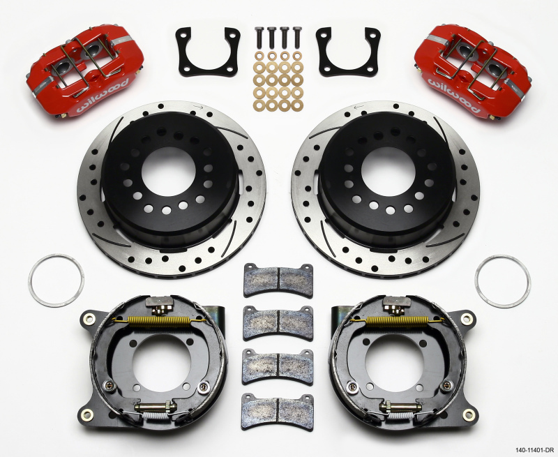 Wilwood Dynapro Low-Profile 11.00in P-Brake Kit Drill-Red Chevy 12 Bolt Spcl 2.81in Offset