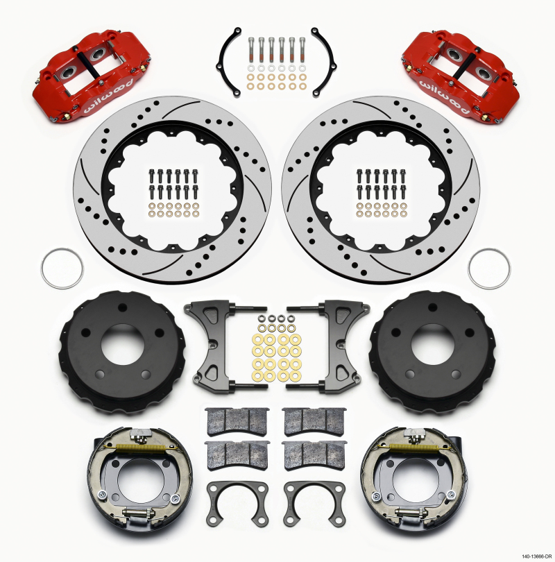 Wilwood Narrow Superlite 4R Rear P-Brk Kit 14.00in Drilled Red Big Ford 2.38in Off Bronco 5 x 5.50
