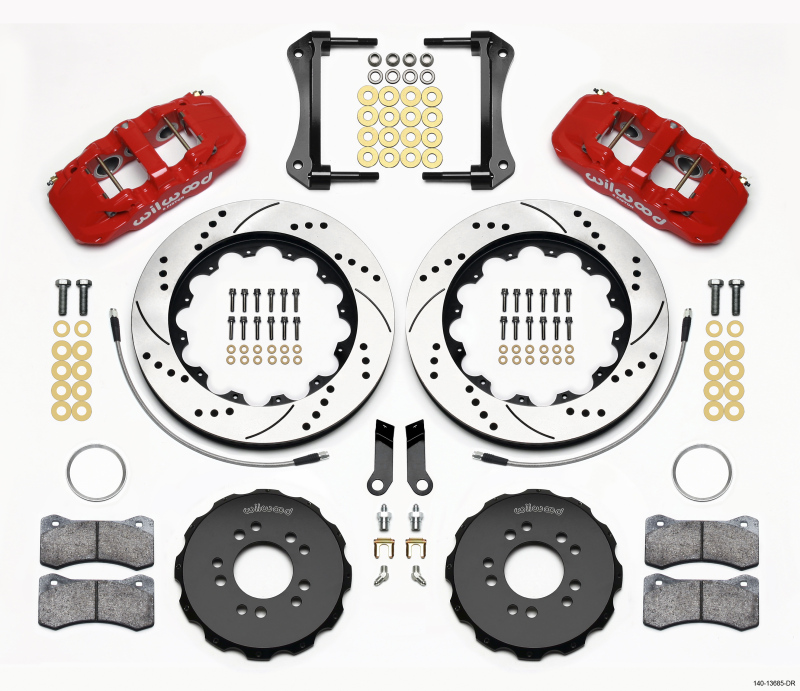 Wilwood AERO6 Front Hat Kit 14.00 Drilled Red 2005-2014 Mustang w/ BMR Suspn. w/Lines