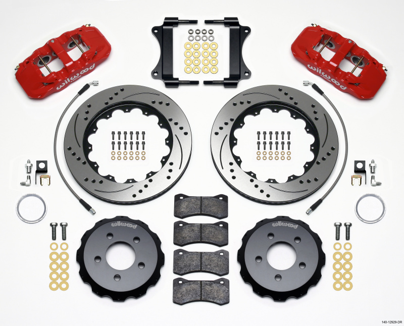 Wilwood AERO6 Front Hat Kit 14.25 Drilled Red 2008-2009 Pontiac G8 w/Lines