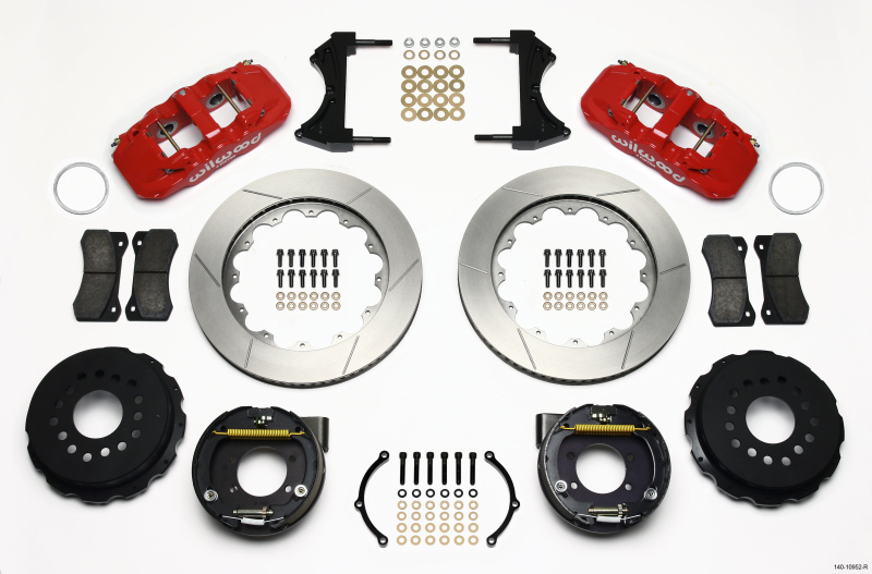 Wilwood AERO4 Rear P-Brake Kit 14.00in Red Ford 8.8 w/2.5in Offset-5 Lug