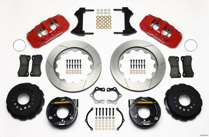 Wilwood AERO4 Rear P-Brake Kit 14.00in Red Mopar/Dana 2.36in Off w/Snap Ring Bearing
