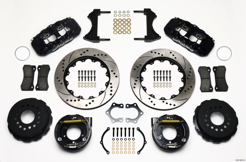 Wilwood AERO4 Rear P-Brake Kit 14.00in Drilled Mopar/Dana 2.36in Off w/Snap Ring Bearing