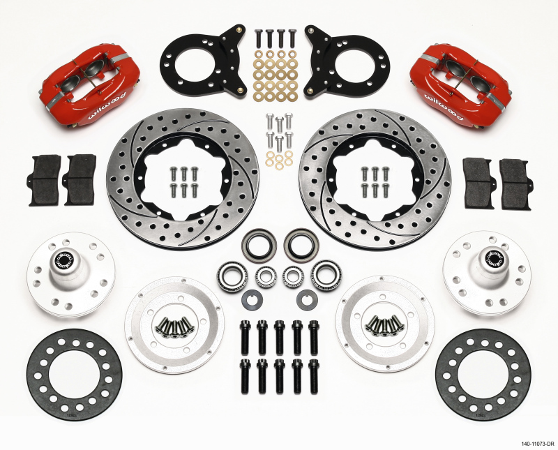 Wilwood Forged Dynalite Front Kit 11.00in Drill Red 1970-1973 Mustang Disc & Drum Spindle
