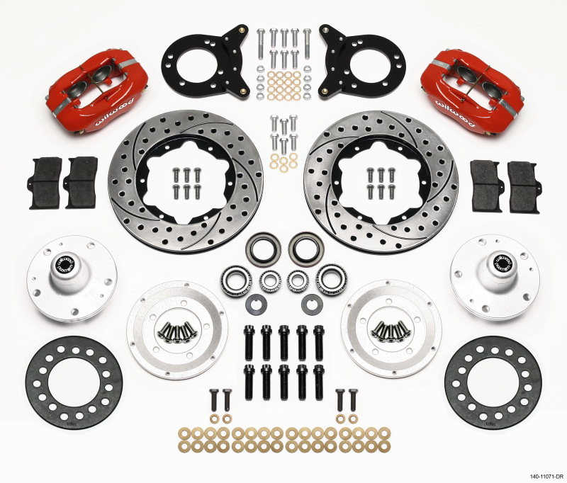 Wilwood Forged Dynalite Front Kit 11.00in Drilled Red 1965-1969 Mustang Disc & Drum Spindle