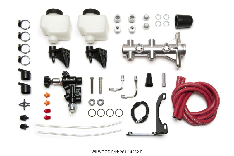 Wilwood Tandem Remote M/C Kit w L/H Bracket & Prop Valve - 1 1/8in Bore Ball Burnished