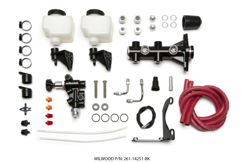 Wilwood Tandem Remote M/C Kit w L/H Bracket & Prop Valve - 1in Bore Black