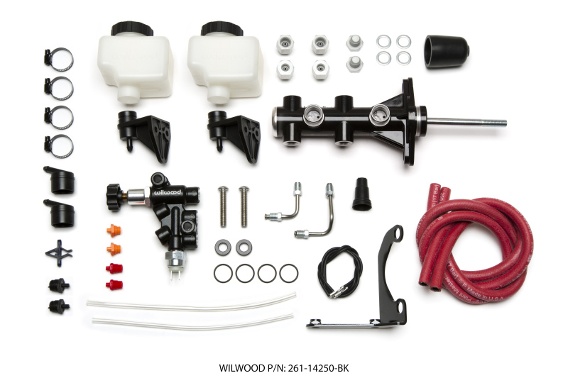 Wilwood Tandem Remote M/C Kit w L/H Bracket & Prop Valve - 15/16in Bore Black-W/Pushrod