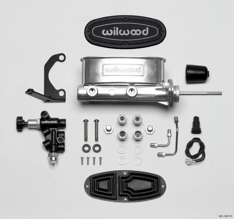 Wilwood HV Tandem M/C Kit w L/H Bracket & Prop Valve - 7/8in Bore Ball Burnished-W/Pushrod