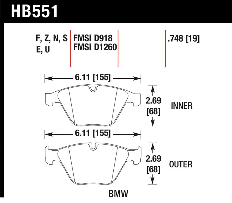 Hawk 07-09 BMW 335d/335i/335xi / 08-09 328i/M3 HPS Street Front Brake Pads