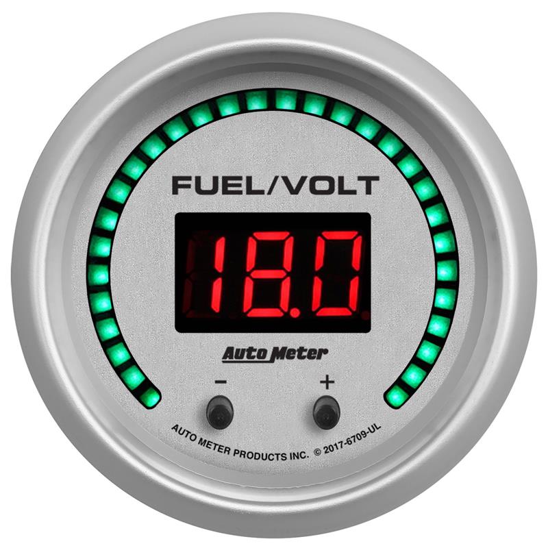 Autometer 52.4mm Silver Switchable 0-100 Fuel Level/8-18V Voltmeter Ultra-Lite Elite Digital Gauge