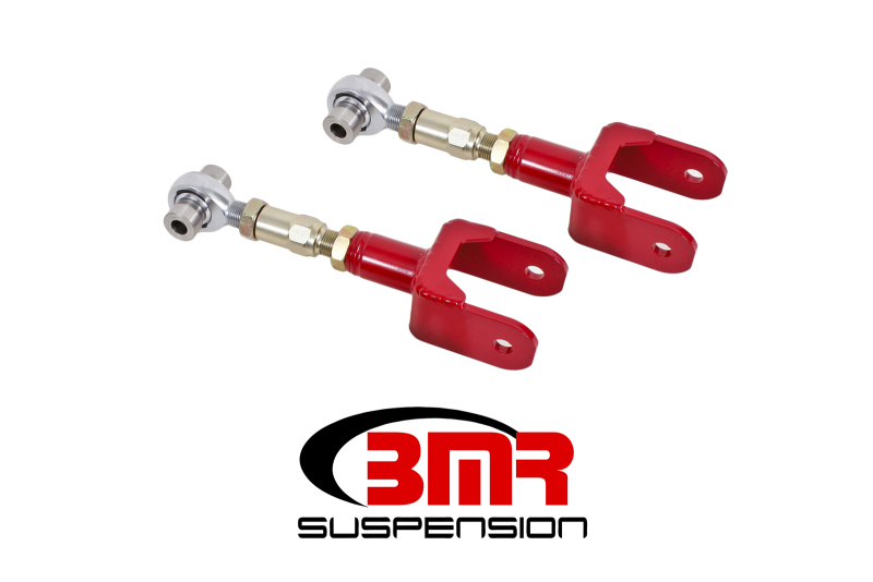 BMR 79-04 Fox Mustang Upper Control Arms On-Car Adj. Rod Ends - Red
