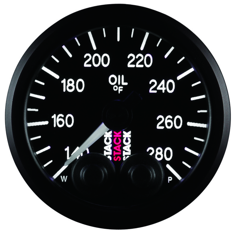Autometer Stack Instruments 52mm 140-280 Deg F 1/8in NPTF Male Pro Control Oil Temp Gauge - Black