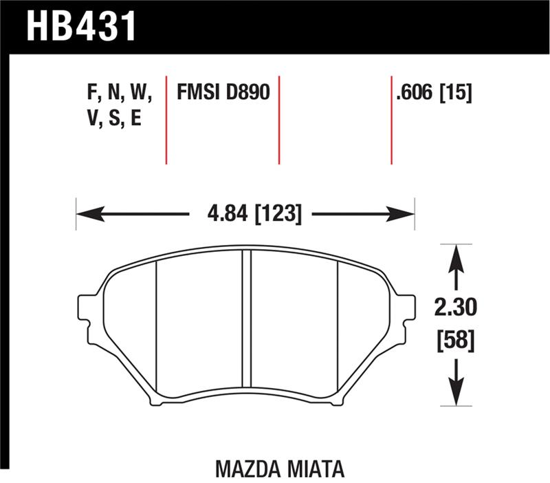 Hawk 01-05 Miata w/ Sport Suspension HPS  Street Front Brake Pads D890