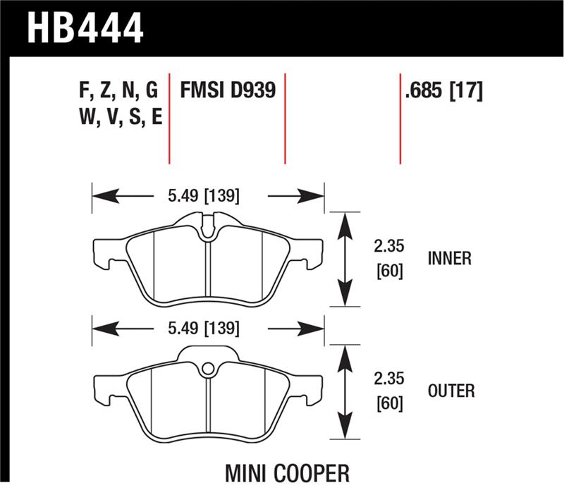 Hawk 02-06 Mini Cooper / Cooper S HP+  Street Front Brake Pads