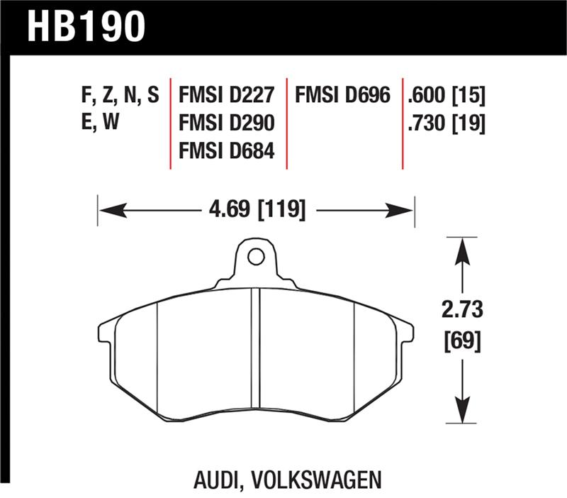 Hawk Audi 5000 S Turbo/4000CS Quattro/Coupe GT / Volkswagen Golf/Jetta/Passat  Race Frt Brk 9012