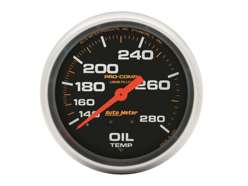Autometer Liquid Filled Mechanical 66.7mm 140-280 deg F Oil Temperature Gauge Includes 12 ft Tubing