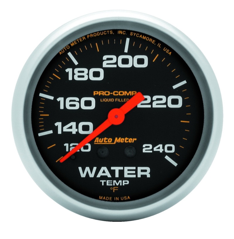Autometer Liquid Filled Mechanical 66.7mm 120-240 deg F Water Temperature Gauge w/ 12in Tubing
