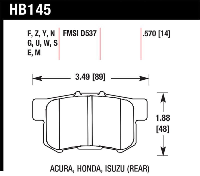 Hawk 02-06 Acura RSX / 02-11 Honda Civic Si / 00-09 S2000 DTC-60 Race Rear Brake Pads