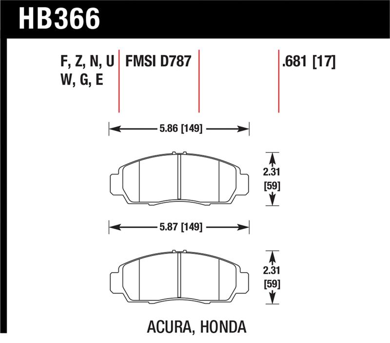 Hawk 04-10 Acura TSX / 99-08 TL / 01-03 CL / 03-10 Honda Accord EX DTC-60 Race Front Brake Pads