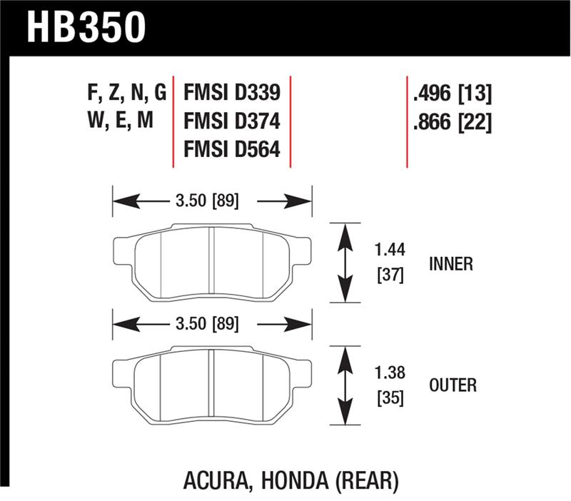 Hawk 90-01 Acura Integra (excl Type R) / 98-00 Civic Coupe Si DTC-60 Race Rear Brake Pads