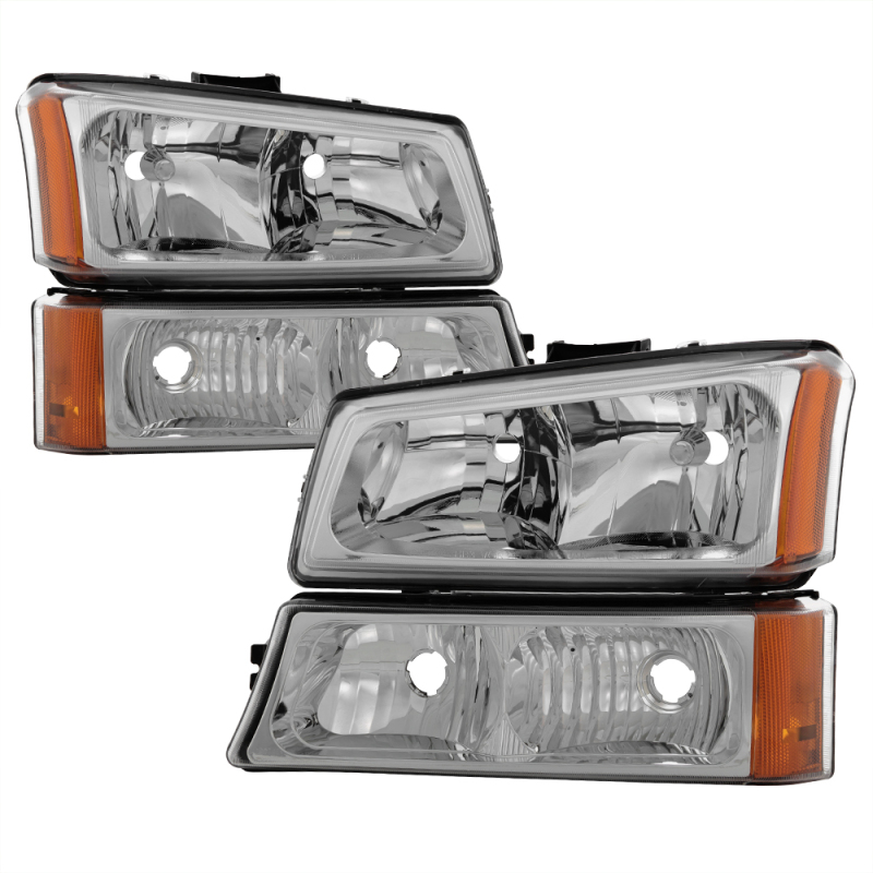 xTune Chevy Silverado 2500HD 03-06 Crystal Headlights w/ Bumper Lights Chrome HD-JH-CSIL03-AM-C-SET