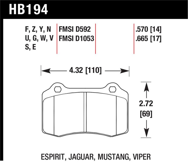 Hawk 96 & 00-02 Dodge Viper GTS / 92-02 Viper / 00-02 Viper RT10 Blue 9012 Front Race Brake Pads