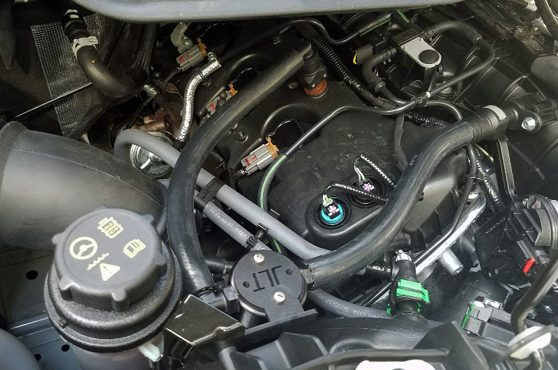 J&L 15-25 Ford Transit 150/250/350 3.5L EcoBoost Passenger Side Oil Separator 3.0 - Black Anodized