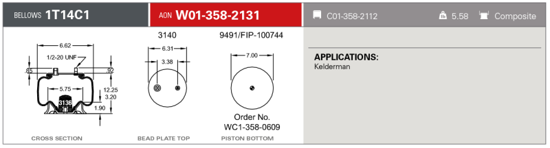 Firestone Ride-Rite Replacement Service Spring 1T14C1 RB 3/4CF 1/2ST PST (W013582131)