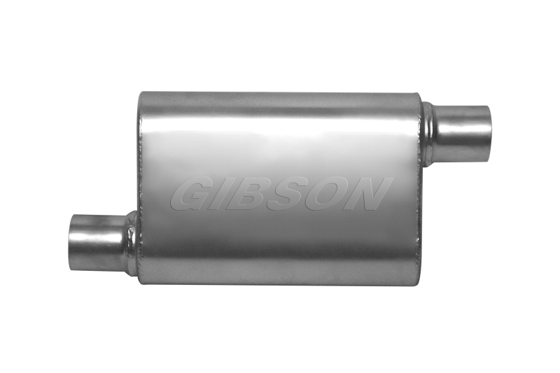 Gibson CFT Superflow Offset/Offset Oval Muffler - 4x9x18in/2.5in Inlet/2.5in Outlet - Stainless