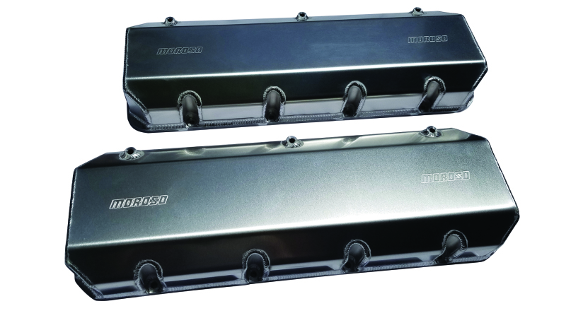 Moroso Brodix DN9 (w/3in Cylinder Heads) Valve Cover w/Billet Rail - Aluminum - Pair