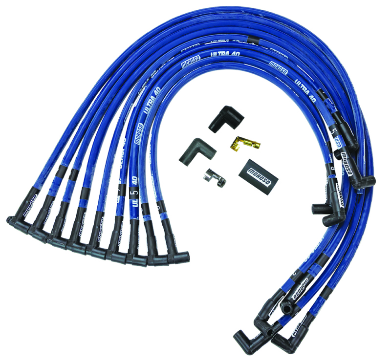 Moroso Chevrolet Small Block Ignition Wire Set - Ultra 40 - Sleeved - HEI - 90 Degree - Blue