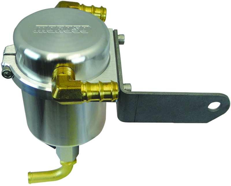 Moroso 15-Up Dodge Challenger 5.7/6.4L (w/Shaker Hood) Air/Oil Separator Catch Can - Billet Aluminum