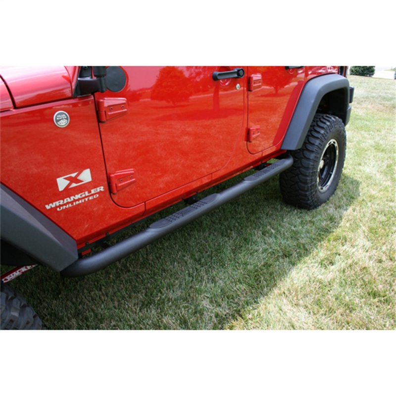 Jeep Wrangler JK 4-Door Black Textured 3" Round Tube Steps-Pair (2007-2018)