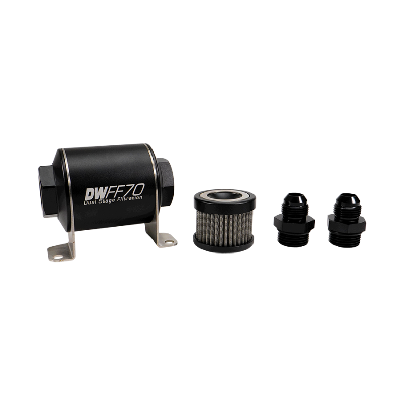 DeatschWerks Stainless Steel 8AN 100 Micron Universal Inline Fuel Filter Housing Kit (70mm)