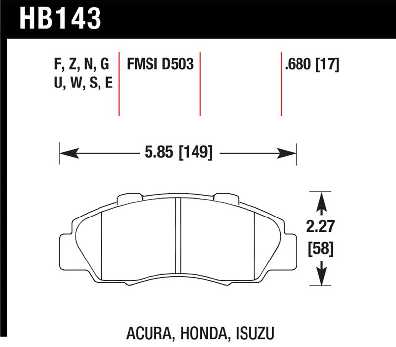 Hawk 97-99 Acura CL/97-01 Integra Type-R /  97-01 Honda CRV/Prelude DTC-60 Race Front Brake Pads