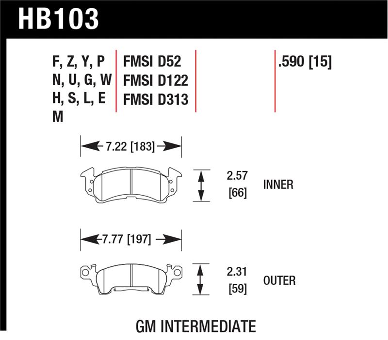 Hawk 1975-1975 Buick Apollo SR HPS 5.0 Front Brake Pads