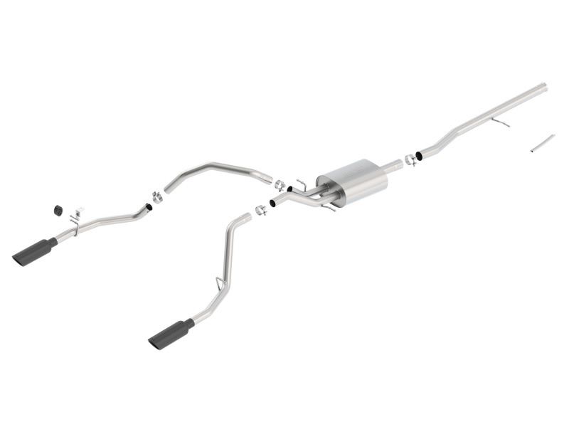 Borla 14 Sierra 1500 C/B S-Type Exhaust/2.75in Into Dual 2.25in Out 4in Split Rear Exit-Black Chrome