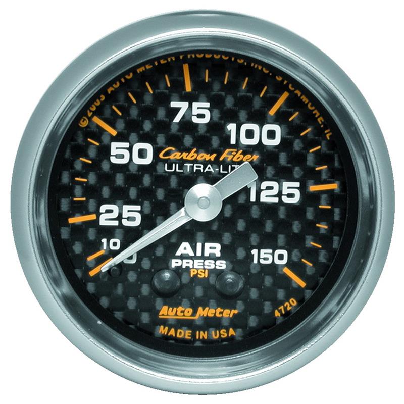Autometer Carbon Fiber 52mm 150 PSI Mechanical Air Pressure Gauge